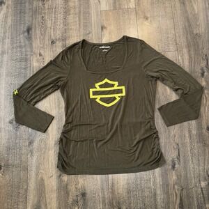 Harley Davidson Women's XL Long Sleeve Basic Tee Olive Workout Casual Biker